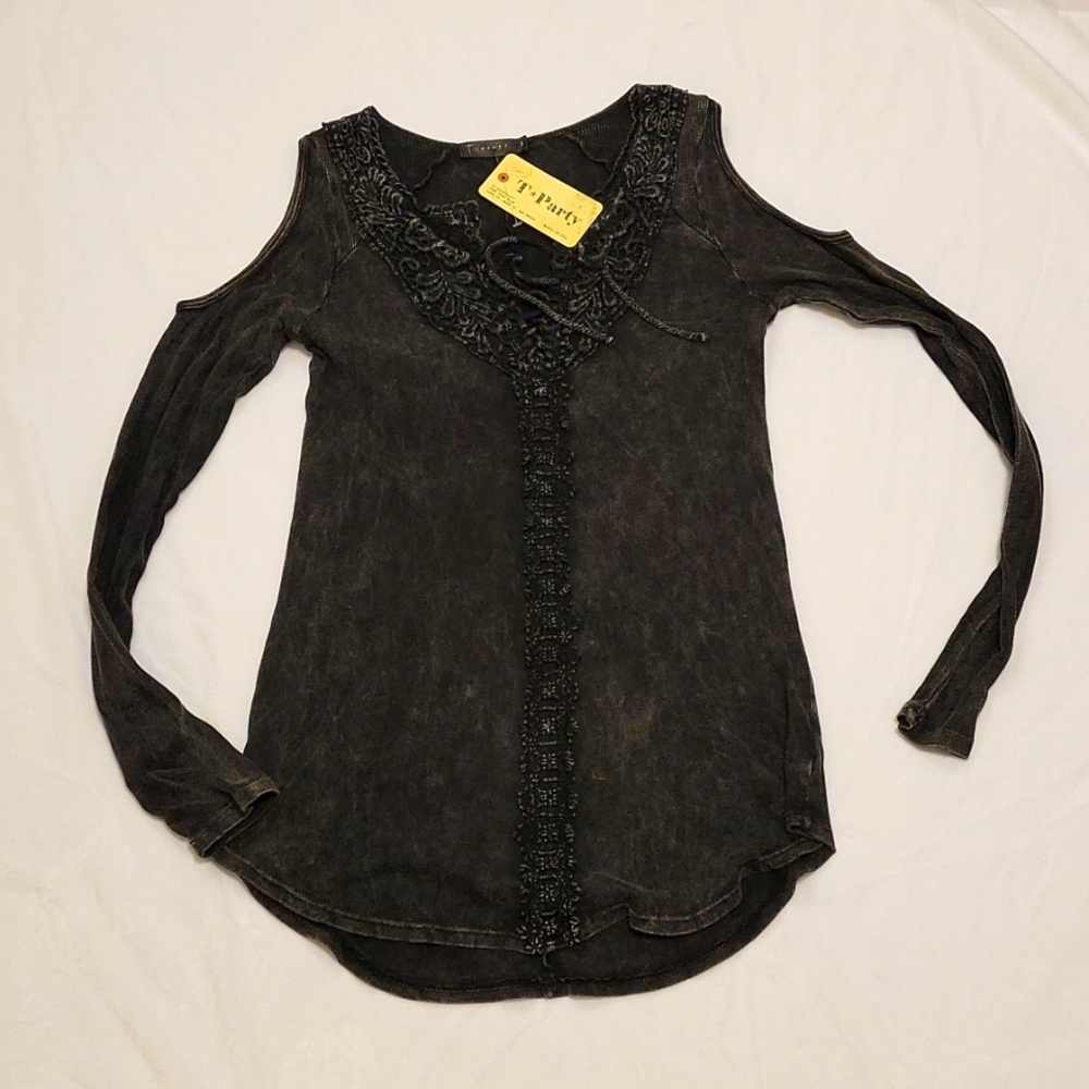 T Party acid wash black small NeW with tags top